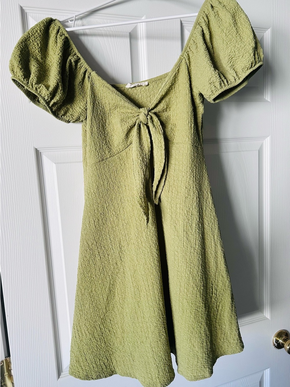 Jessica Simpson Olive Green Puff Sleeve Tie-Front Dress